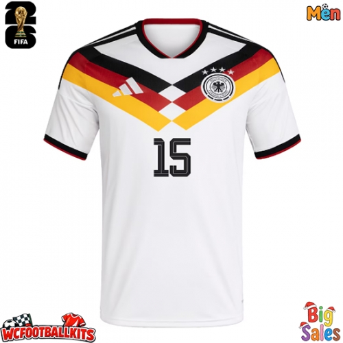Germany Nico Schlotterbeck #15 Replica Home Stadium Shirt World Cup 2026 Short Sleeve